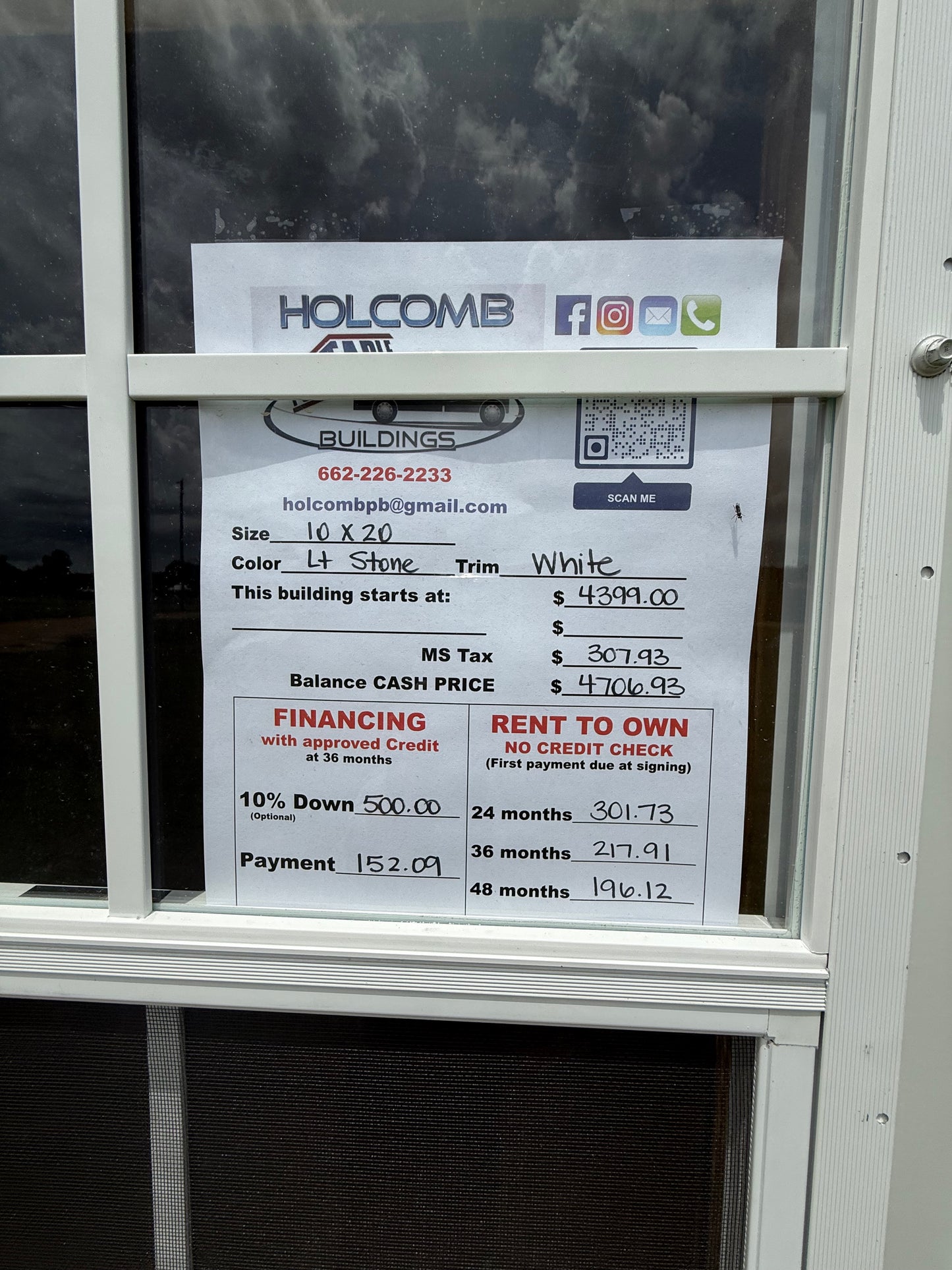 price sheet for 10x20 regular roof portable building