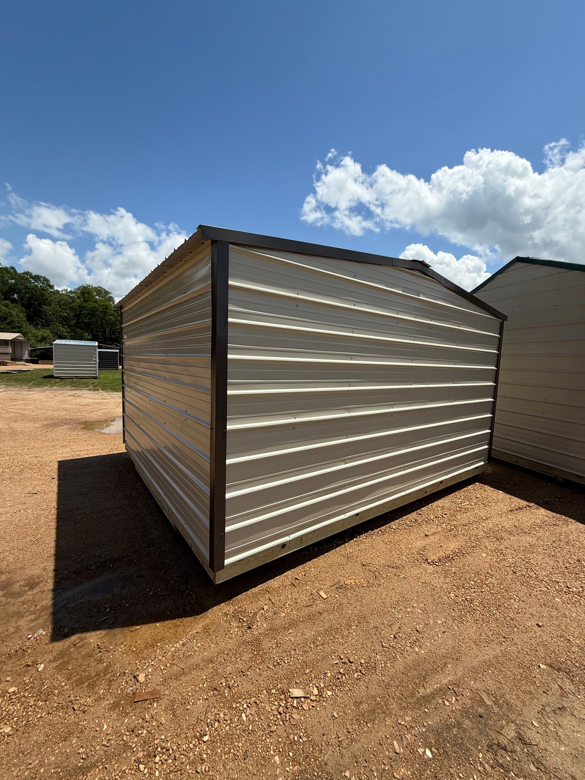 outside 12x14 light stone/burnished slate portable building