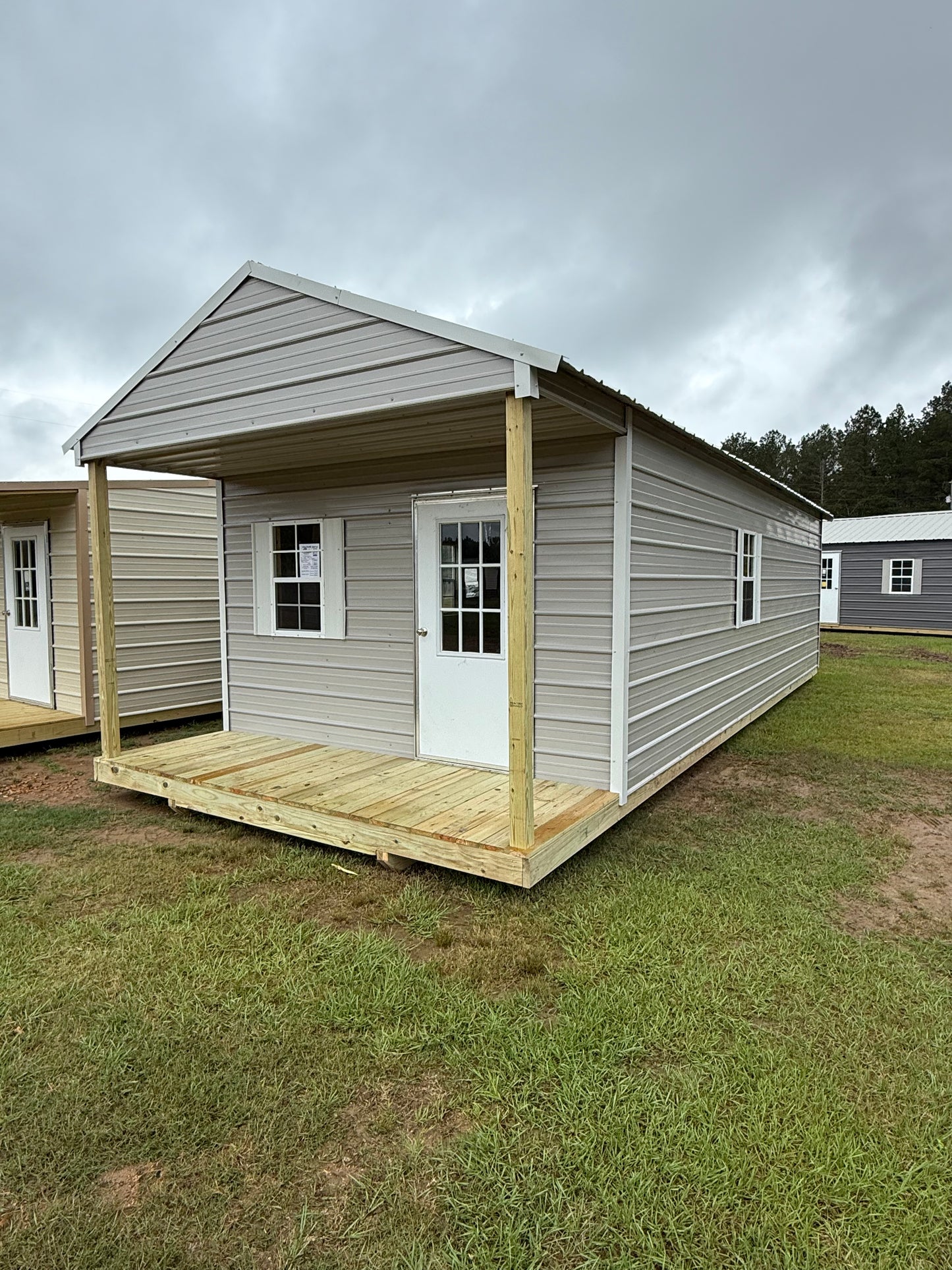 12x32 Peak Roof Cabin Portable Building in Gray/Alamo White