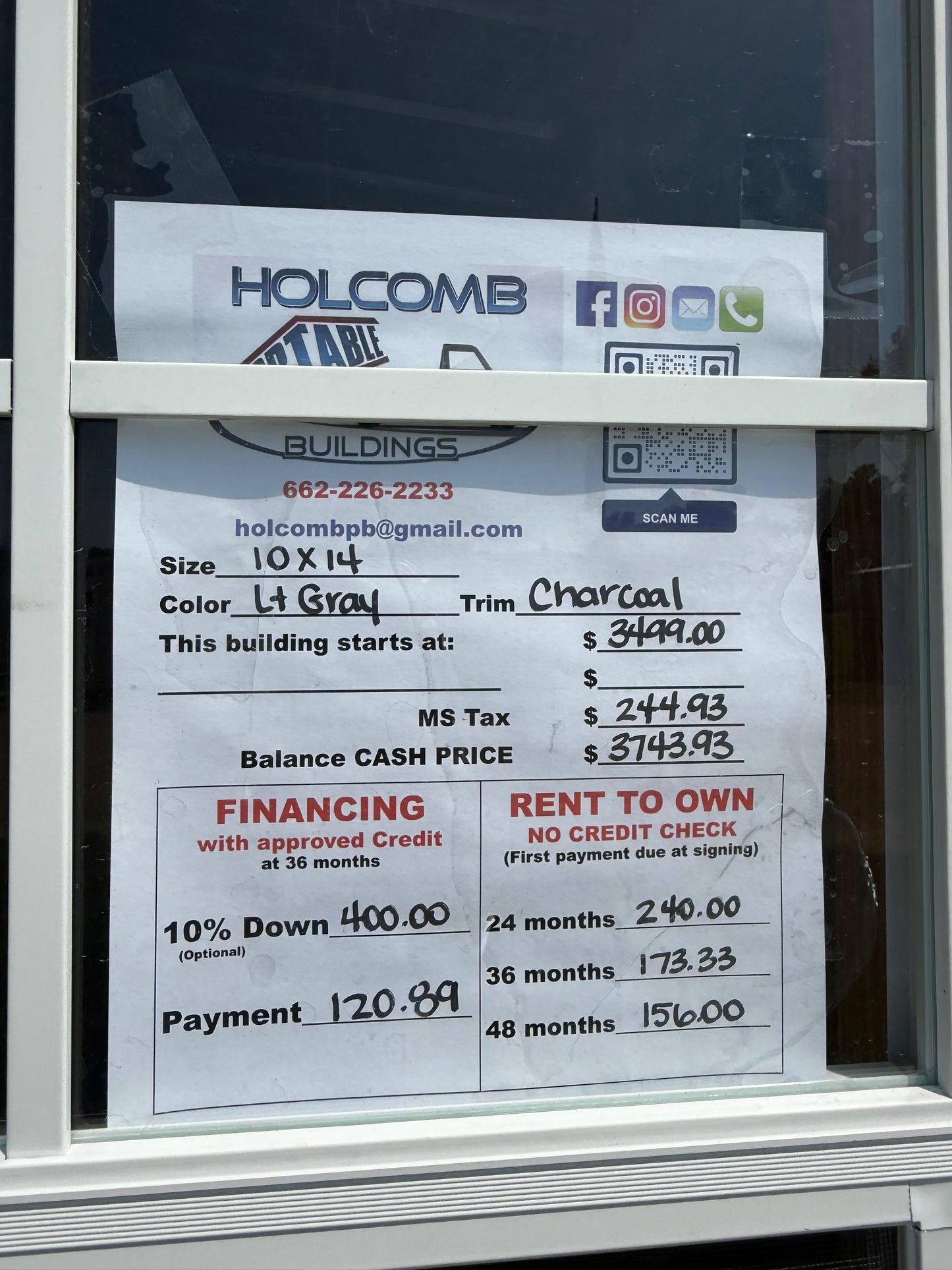 pricing sheet for regular roof portable building