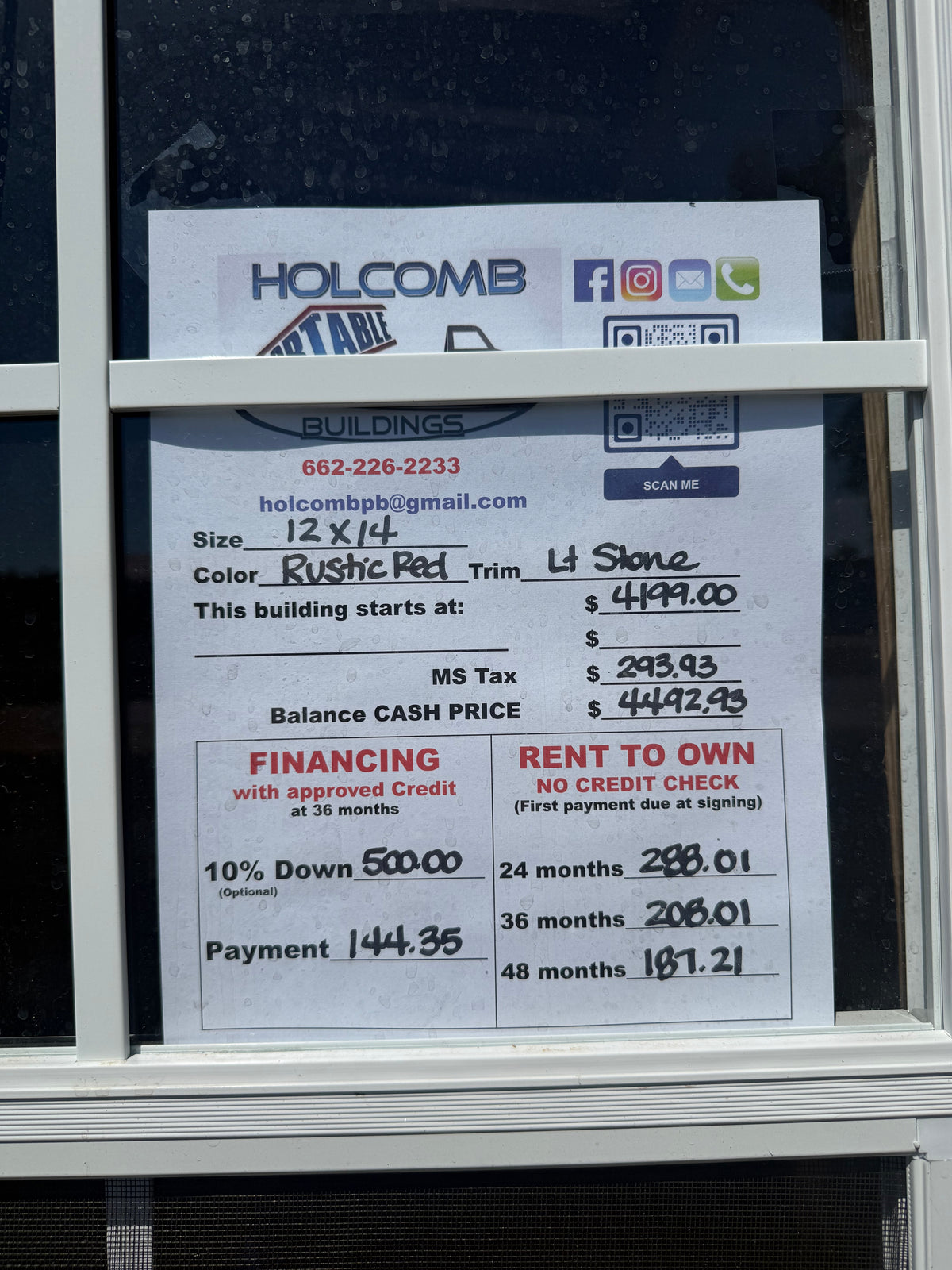 12x14 regular roof portable building pricing sheet