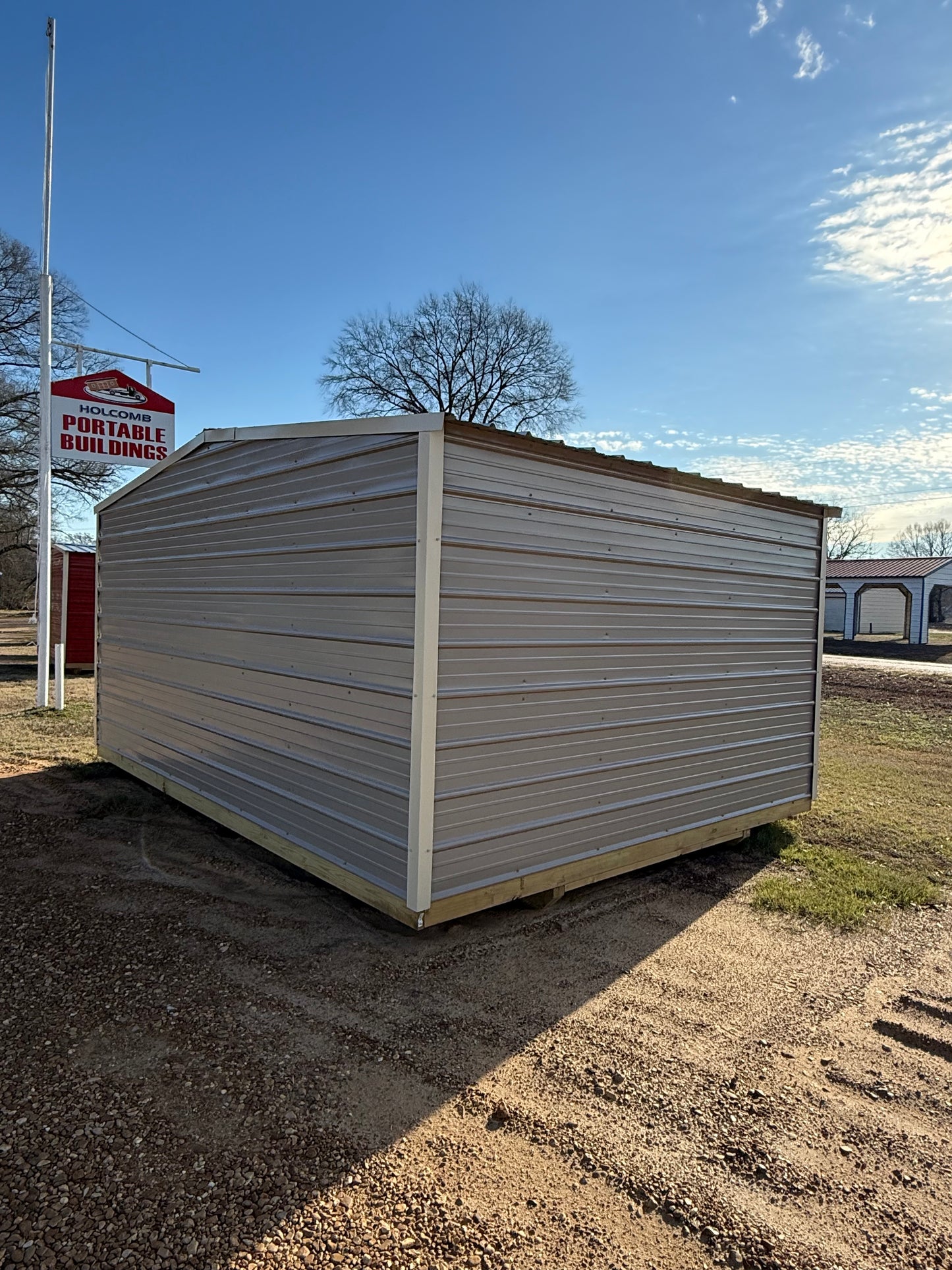 back/side view of regular roof portable building