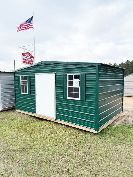 10x16 Regular Roof Portable Building - Hunter Green/Hunter Green