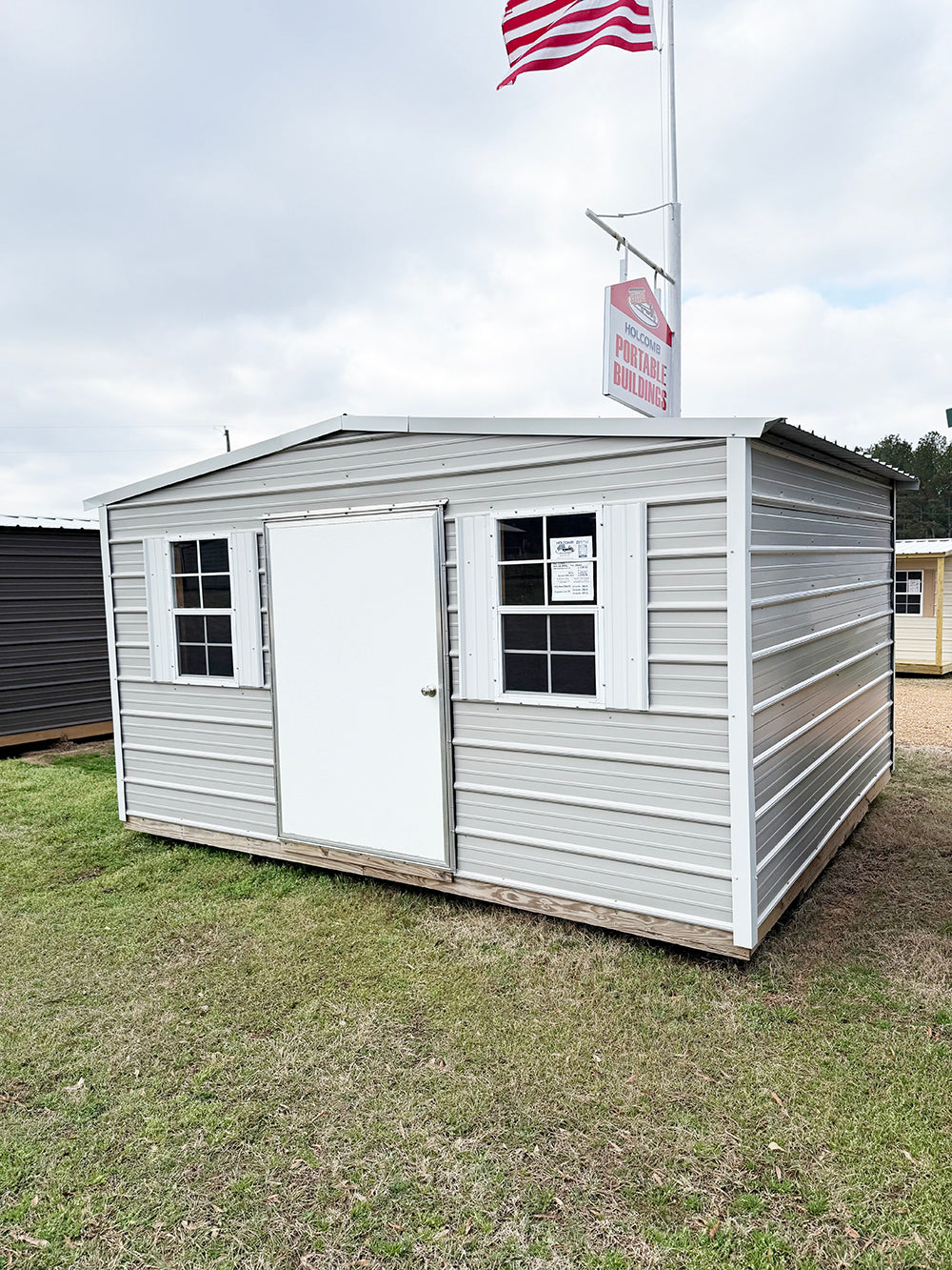 Portable Regular 12x14 Regular Roof Portable Building - Gray/Alamo White – Holcomb Buildings