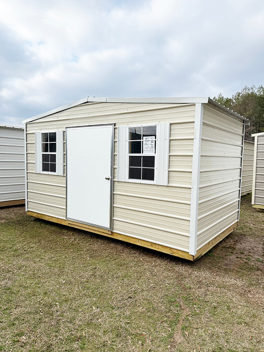 8x14 Regular Roof Portable Building - Light Stone/Alamo White