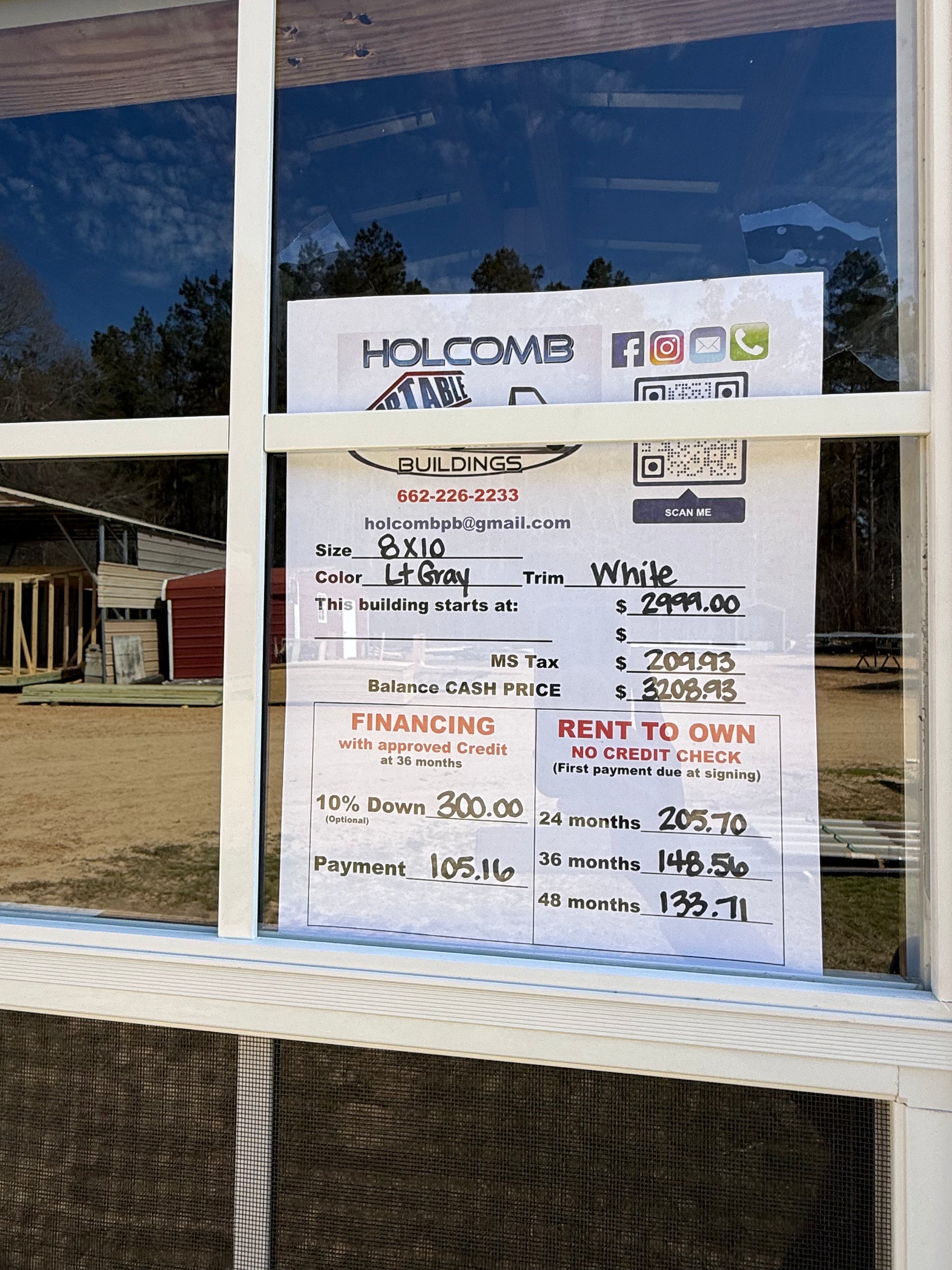 pricing for 8x10 portable building 