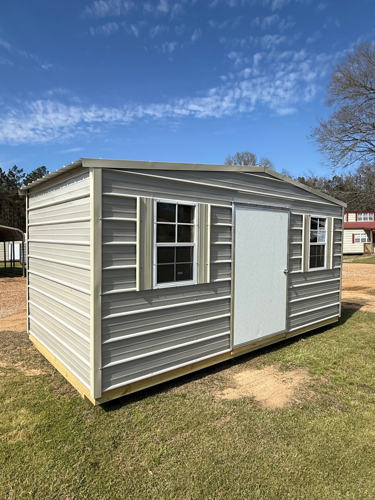 8x16 gray/light stone regular roof portable building 