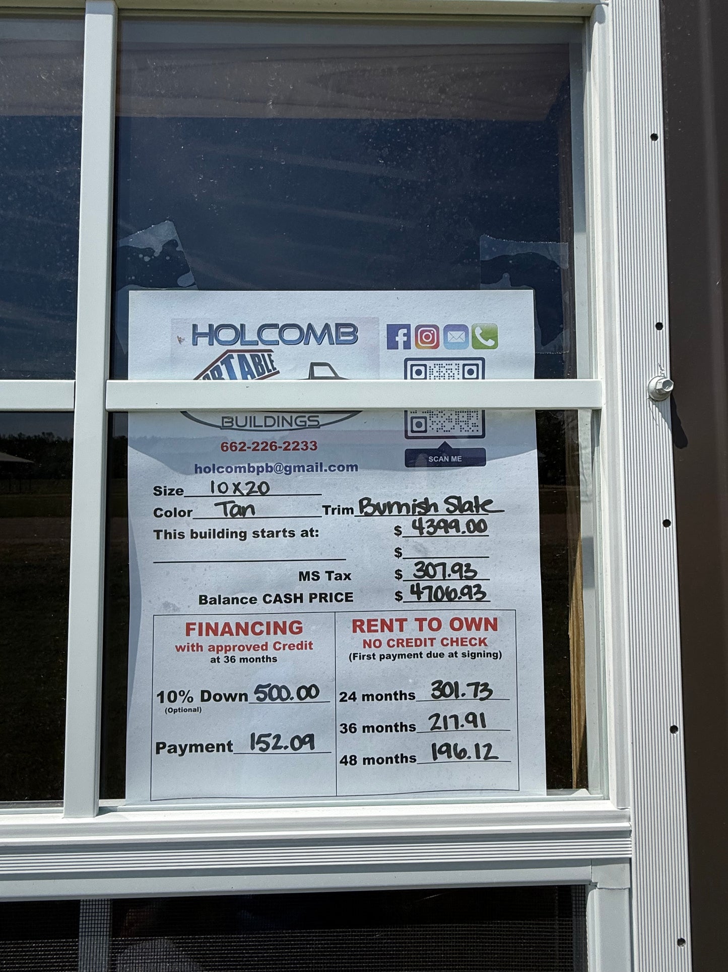 sale sign for 10x20 regular roof portable building 