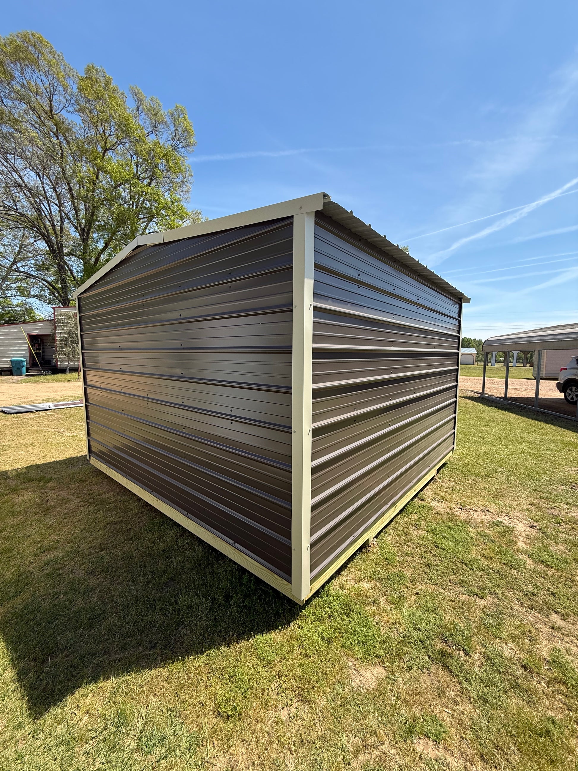 back/side view of 12x12 regular roof portable building