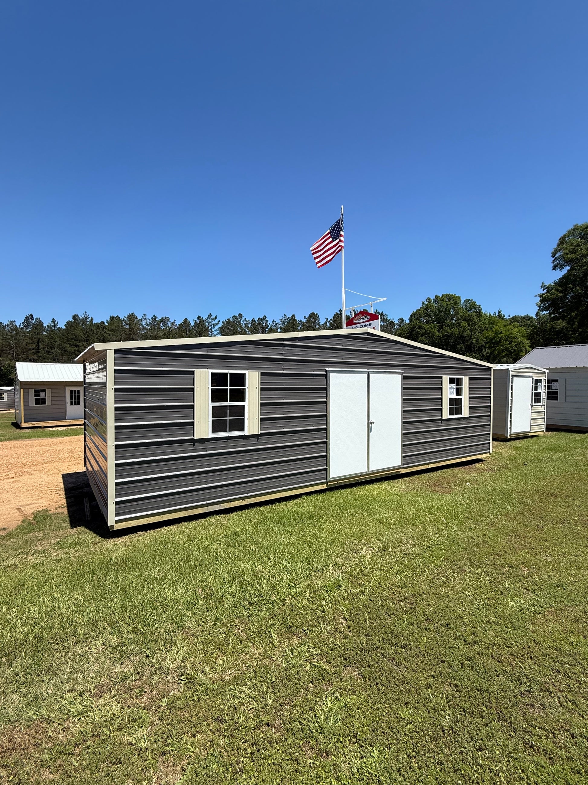 12x28 regular roof portable building with 6' double doors 