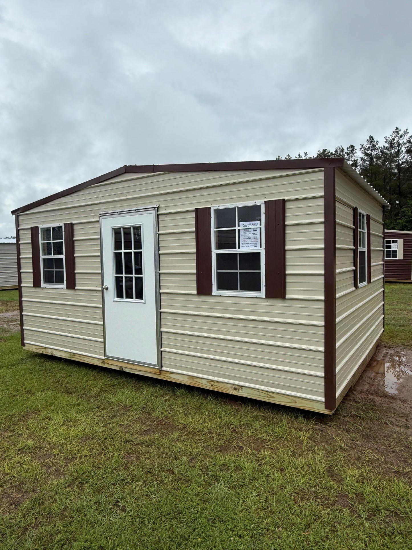 12x16 light stone/brown regular roof portable building 