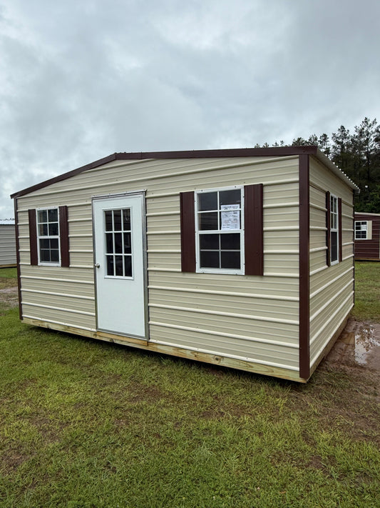 12x16 light stone/brown regular roof portable building 