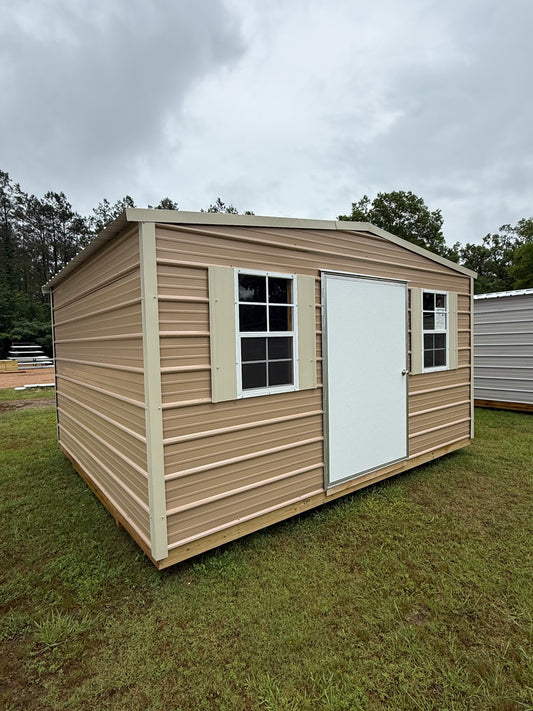 12x14 Regular Roof Portable Building -Tan/Light Stone