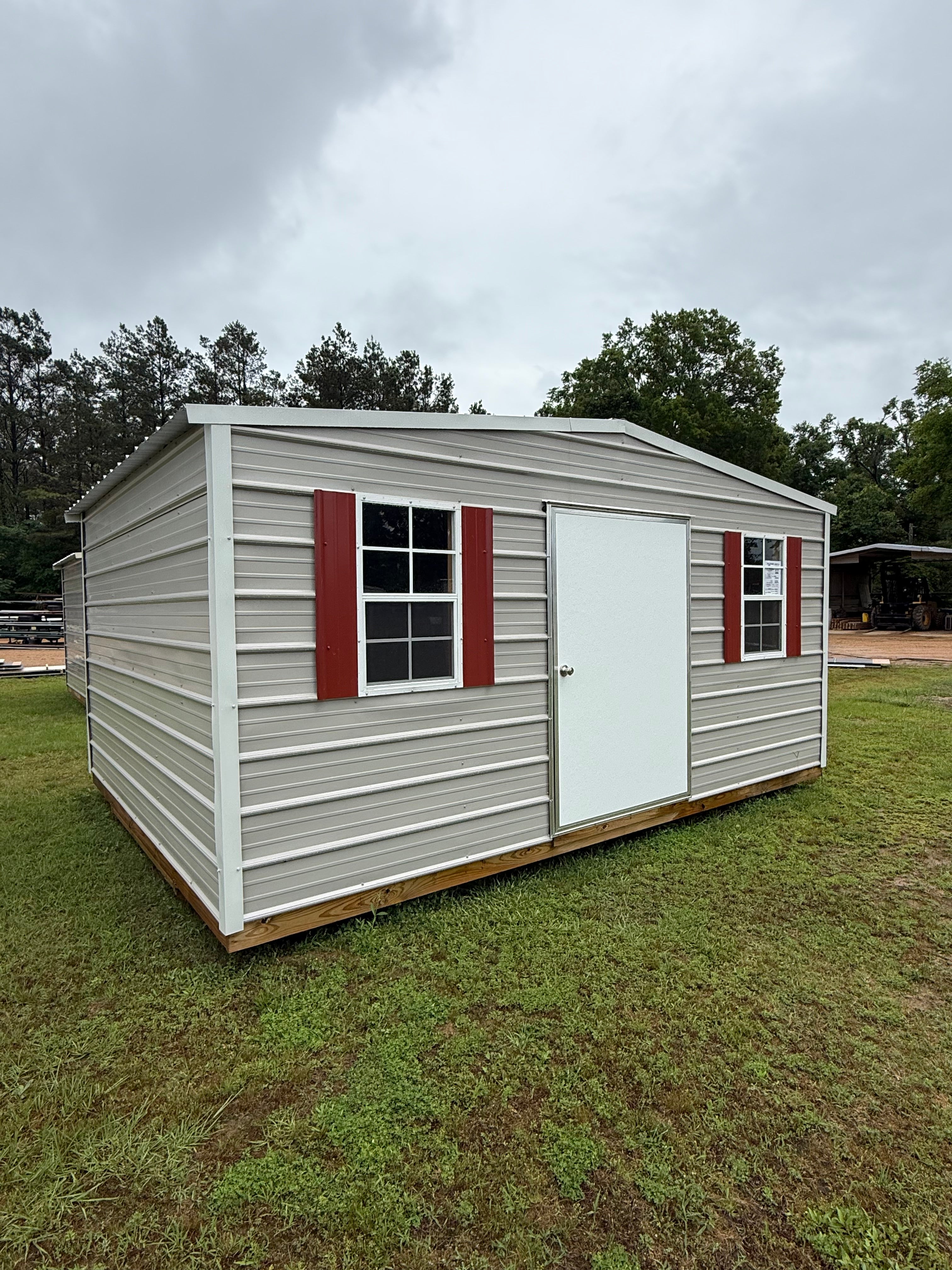 12x16 Regular Roof Portable Building - Gray/Alamo White Trim