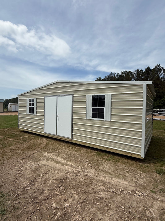 12x24 Regular Roof Portable Building - Light Stone/Alamo White