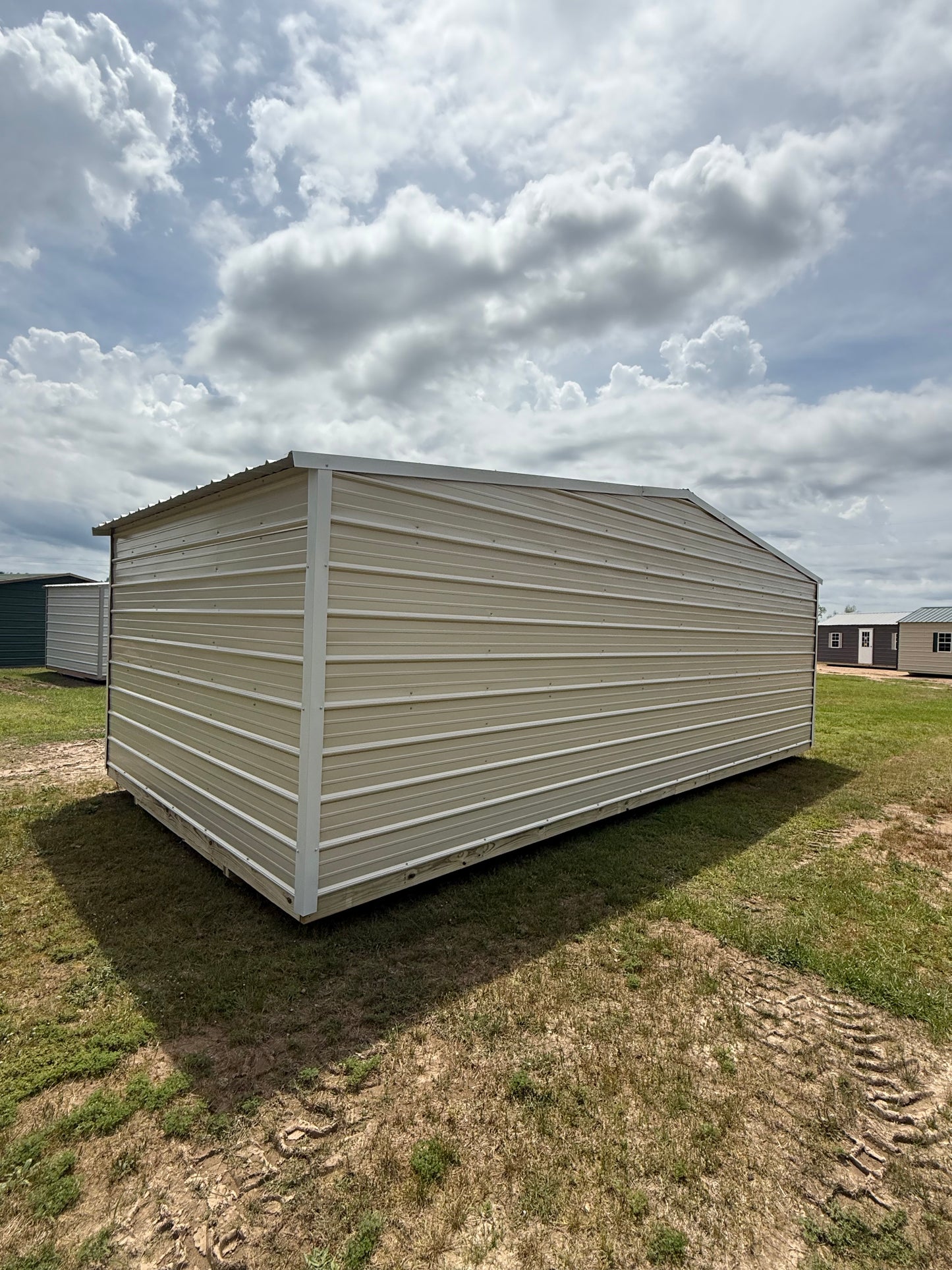 12x24 Regular Roof Portable Building - Light Stone/Alamo White