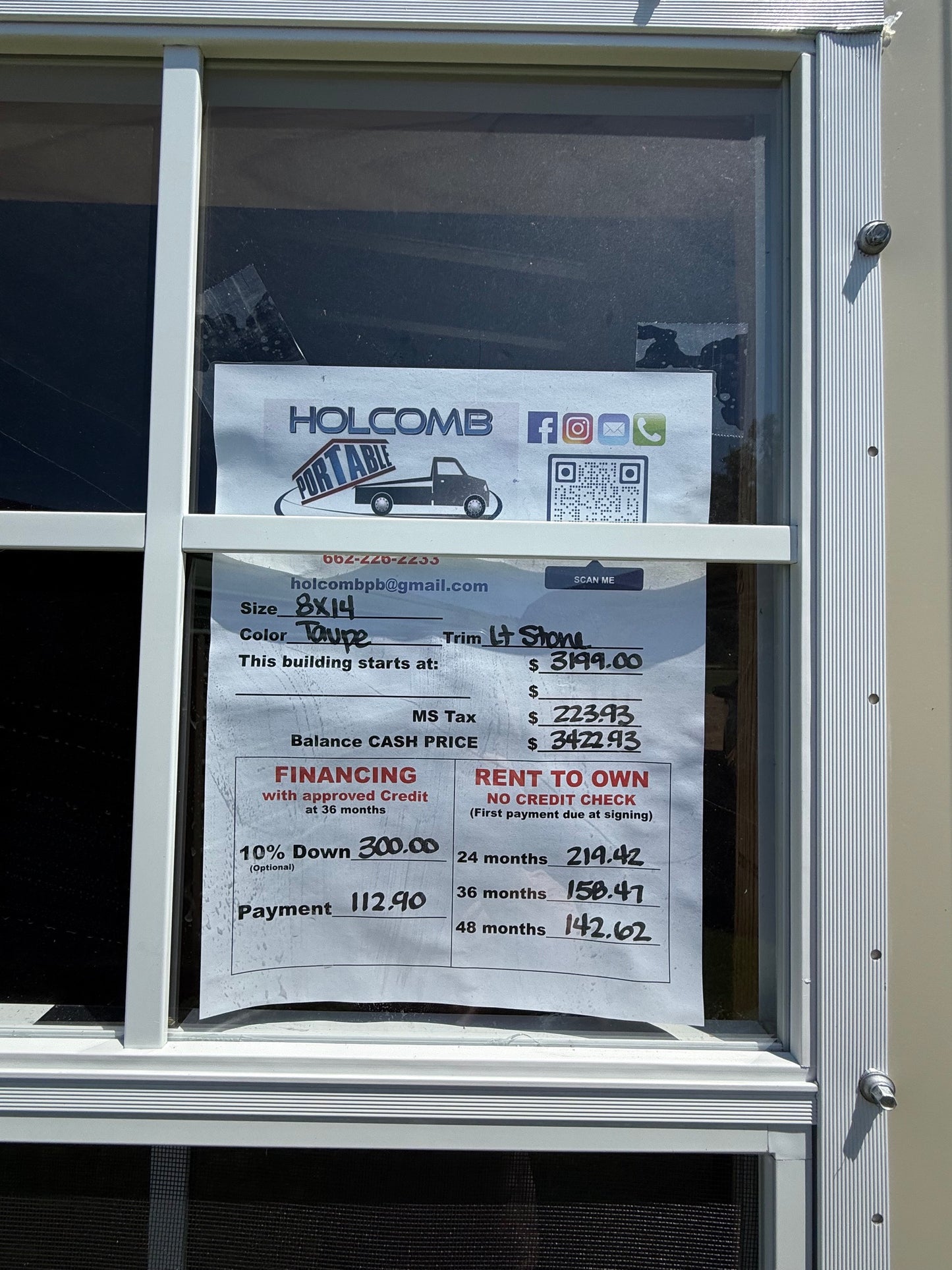 pricing sheet for regular roof portable building 