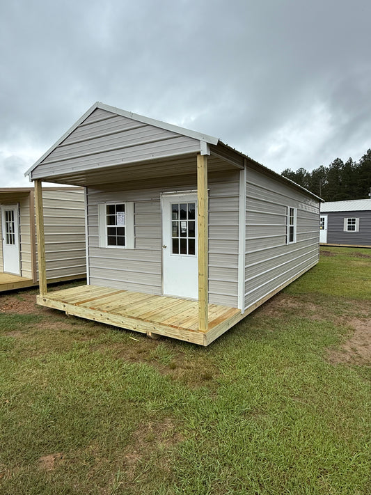 12x32 Peak Roof Cabin Portable Building in Gray/Alamo White