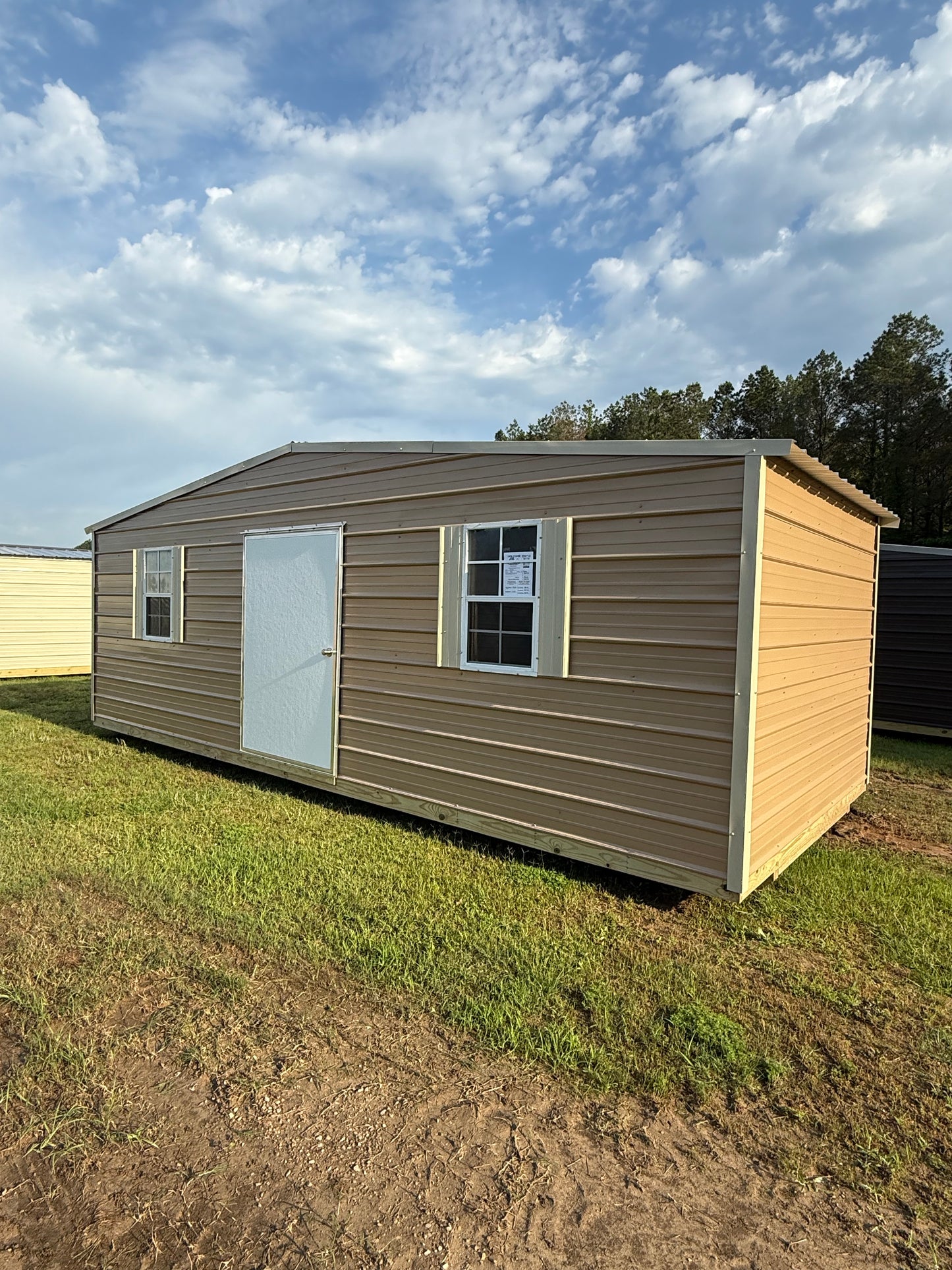 10x24 regular roof portable building- tan/light stone