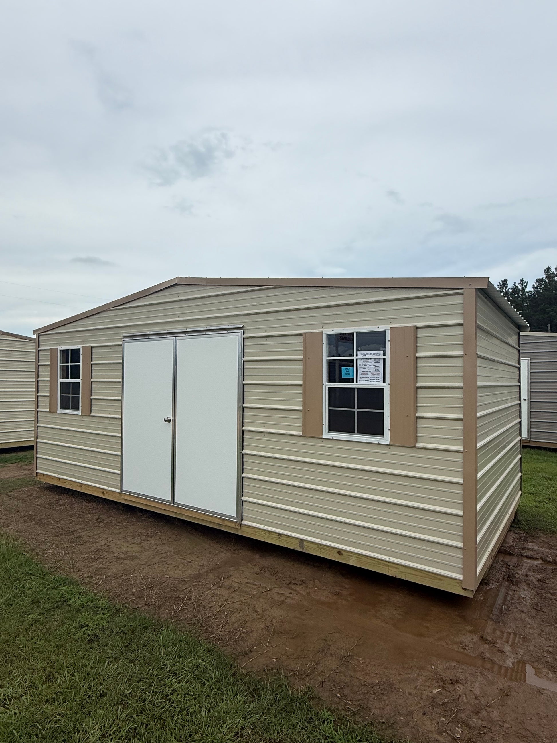10x20 Light Stone/Tan Regular roof portable building with double doors