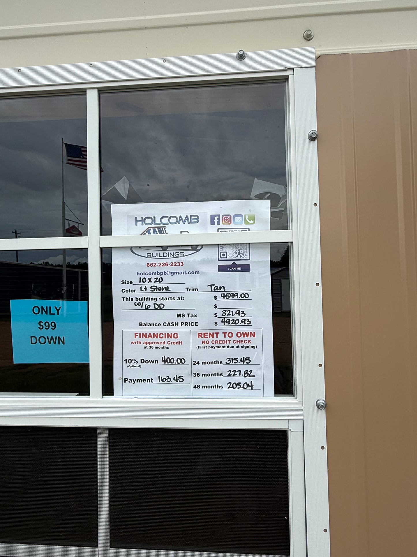 pricing sheet for 10x20 regular roof portable building 