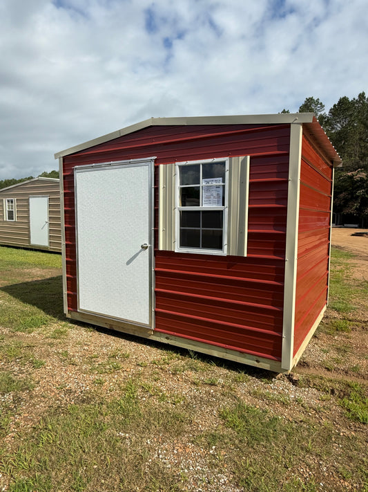 8x10 Regular Roof portable building Rustic Red/Light Stone