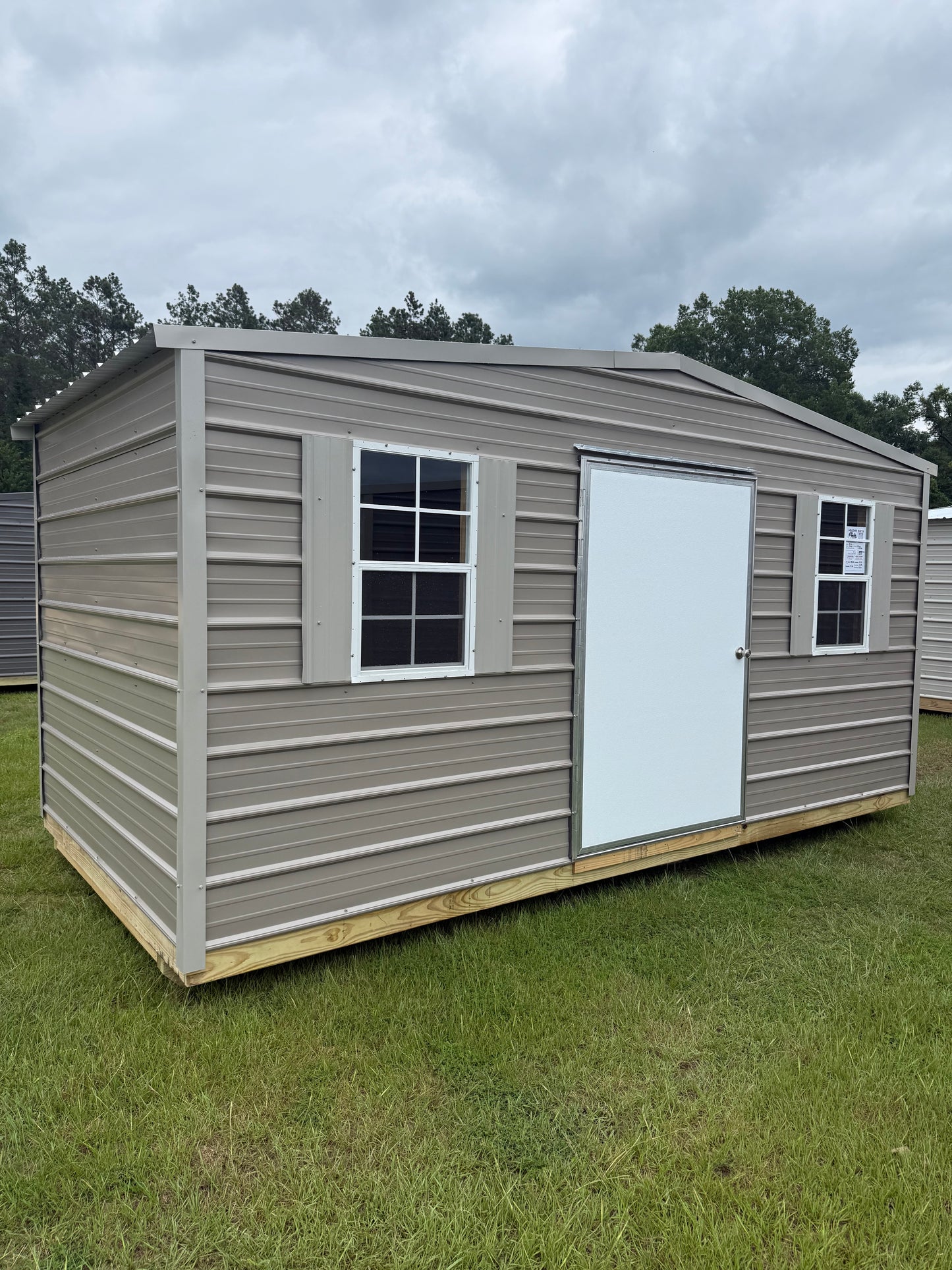 8x16 Regular Roof Portable Building - Taupe/Gray