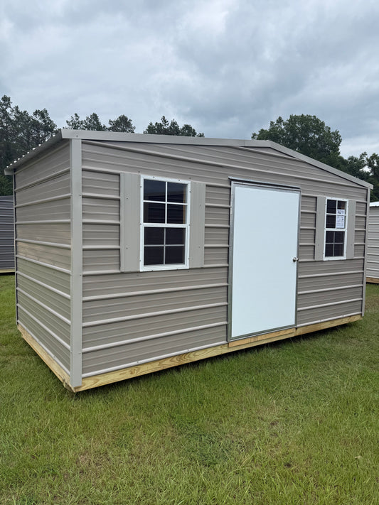 8x16 Regular Roof Portable Building - Taupe/Gray