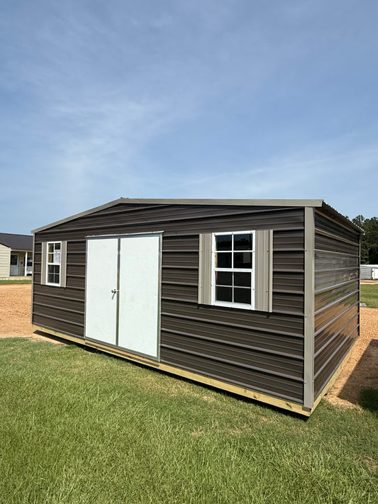 12x20 Burnished Slate/Taupe regular roof portable building with 6' double doors