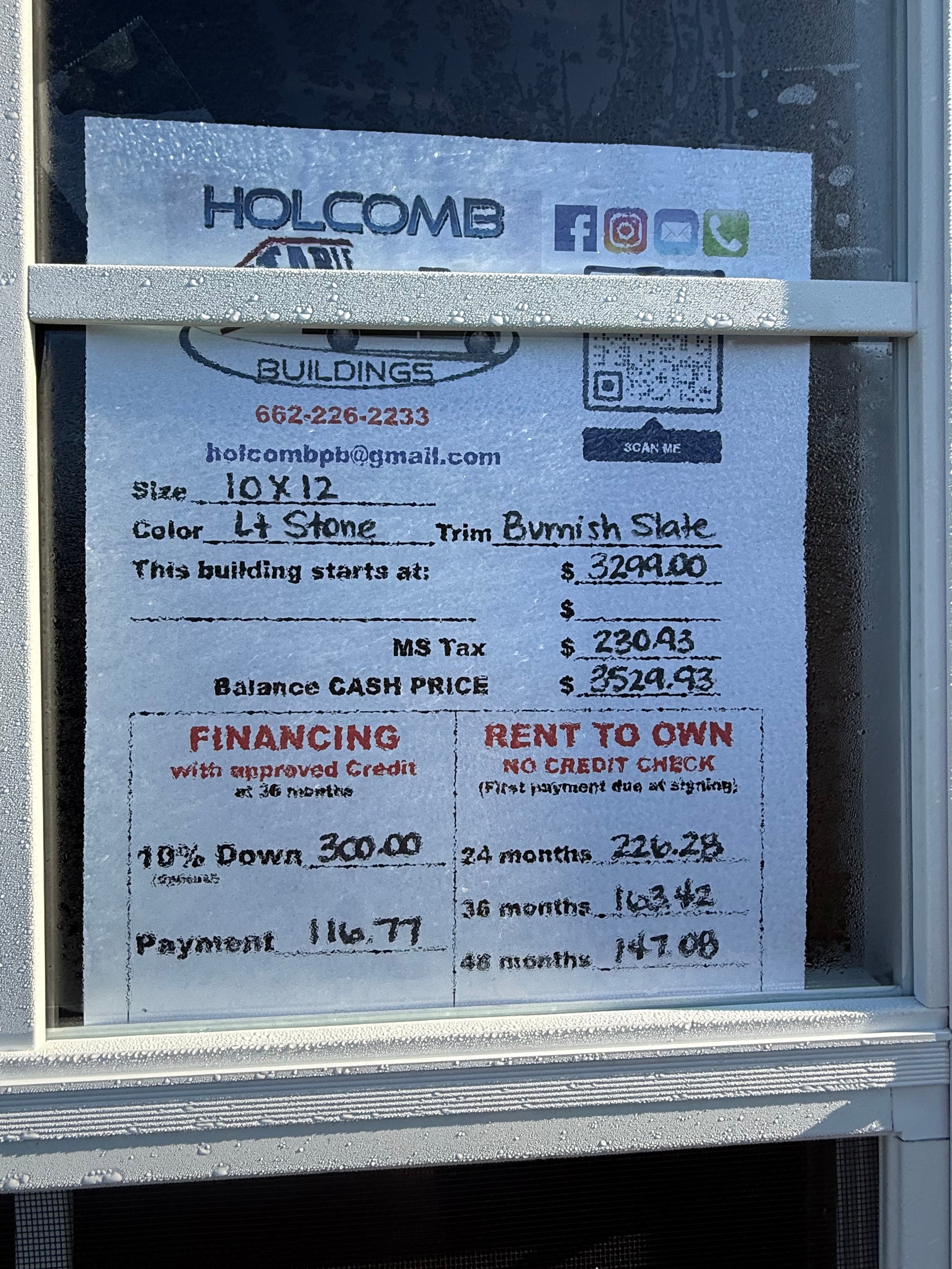 pricing sheet for 10x12 regular roof portable building 