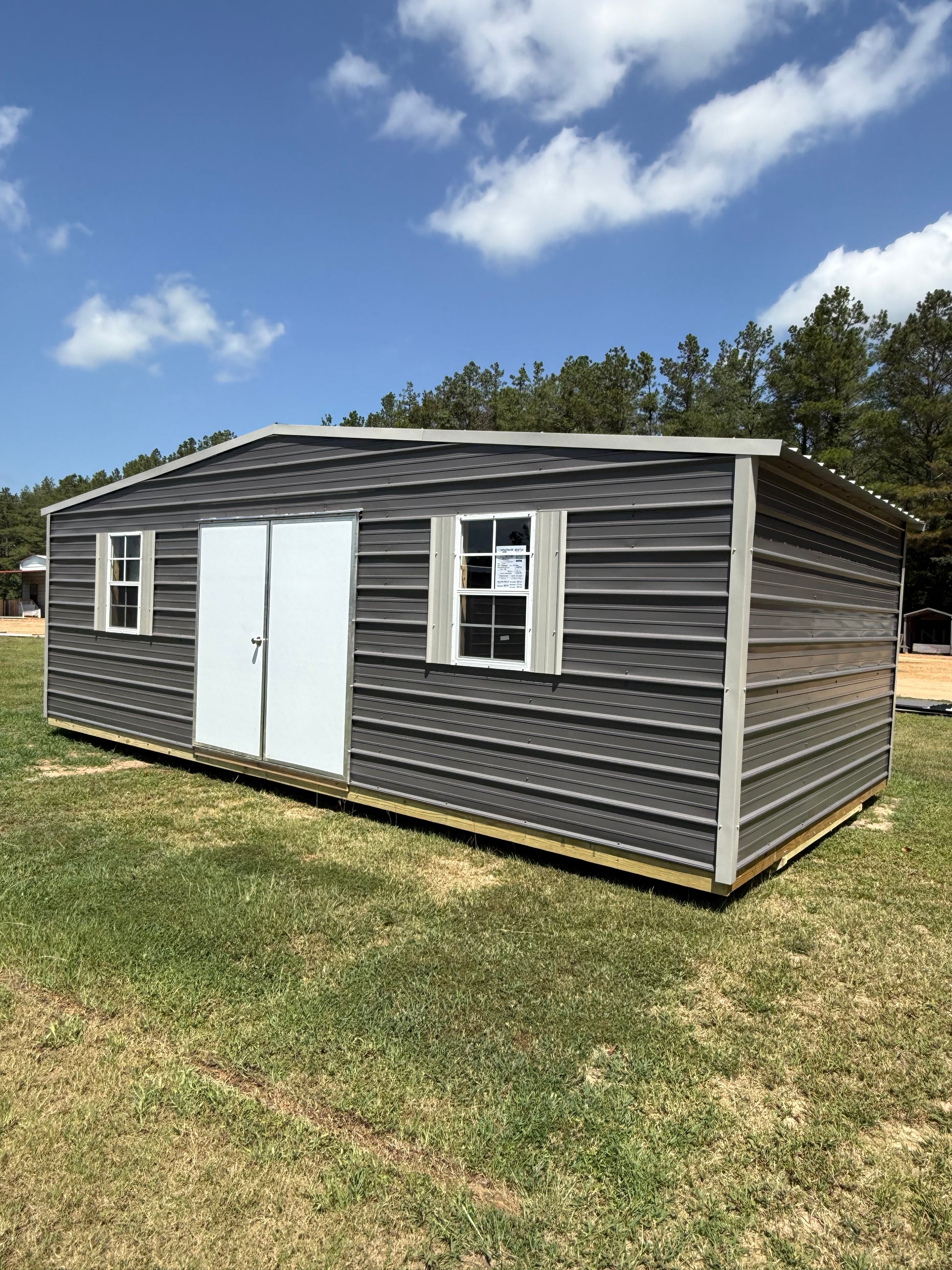 12x24 regular roof building charcoal/gray with double door 