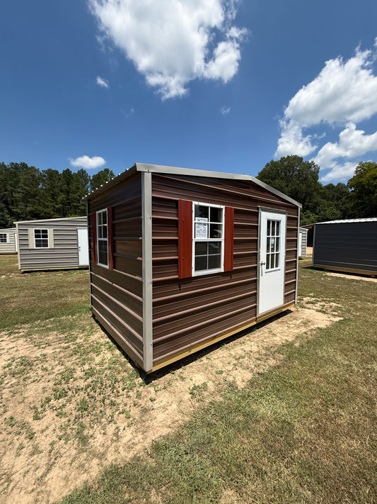8x12 Brown/Tapue/Rustic Red Shutters with 9 lite door and an extra window