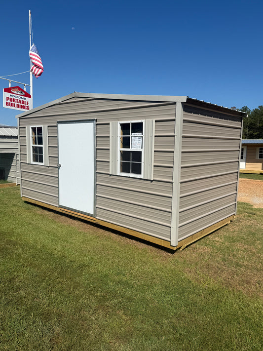 8x16 regular roof portable building Taupe/gray