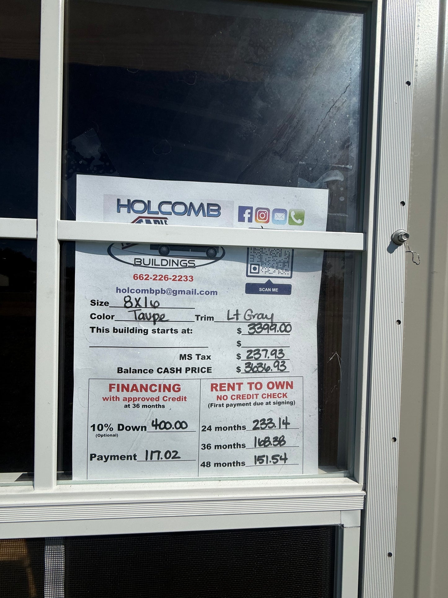 price sheet for 8x16 regular roof portable building 