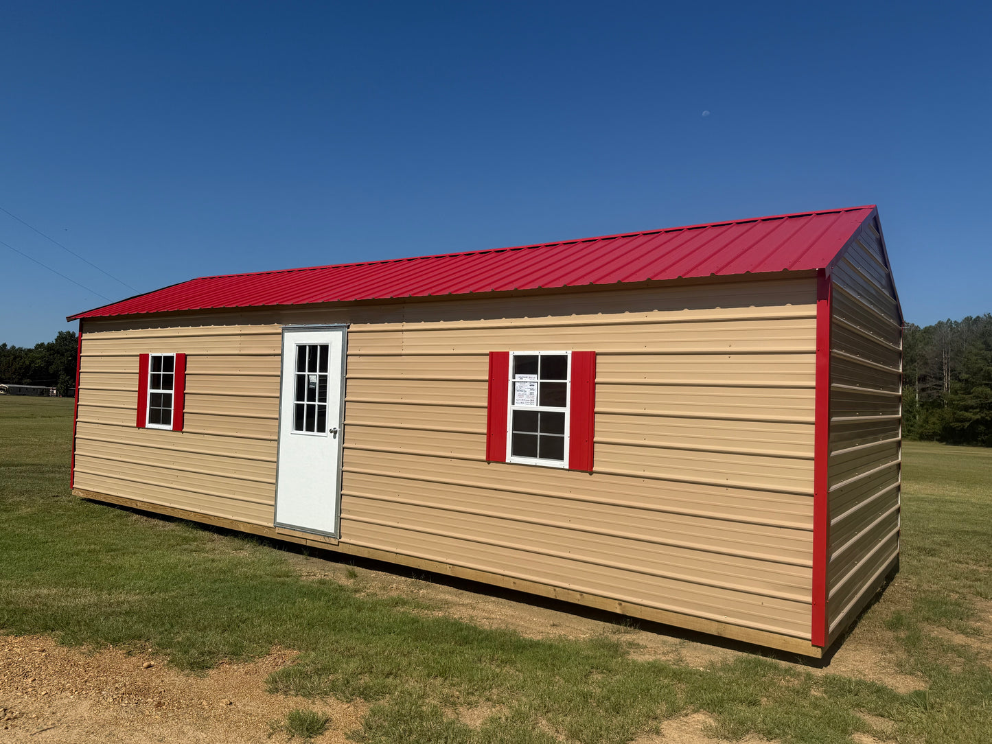 12x32 Peak portable building tan/crimson red 