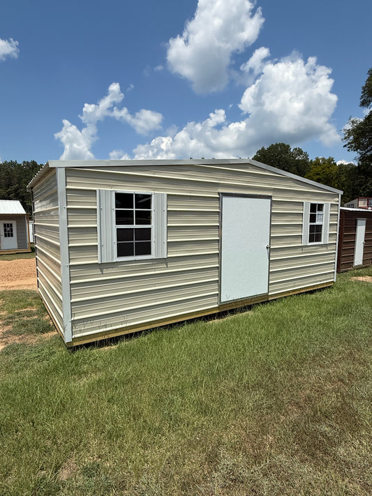 10x20 Lt. Stone/Alamo White Regular Roof Portable Building