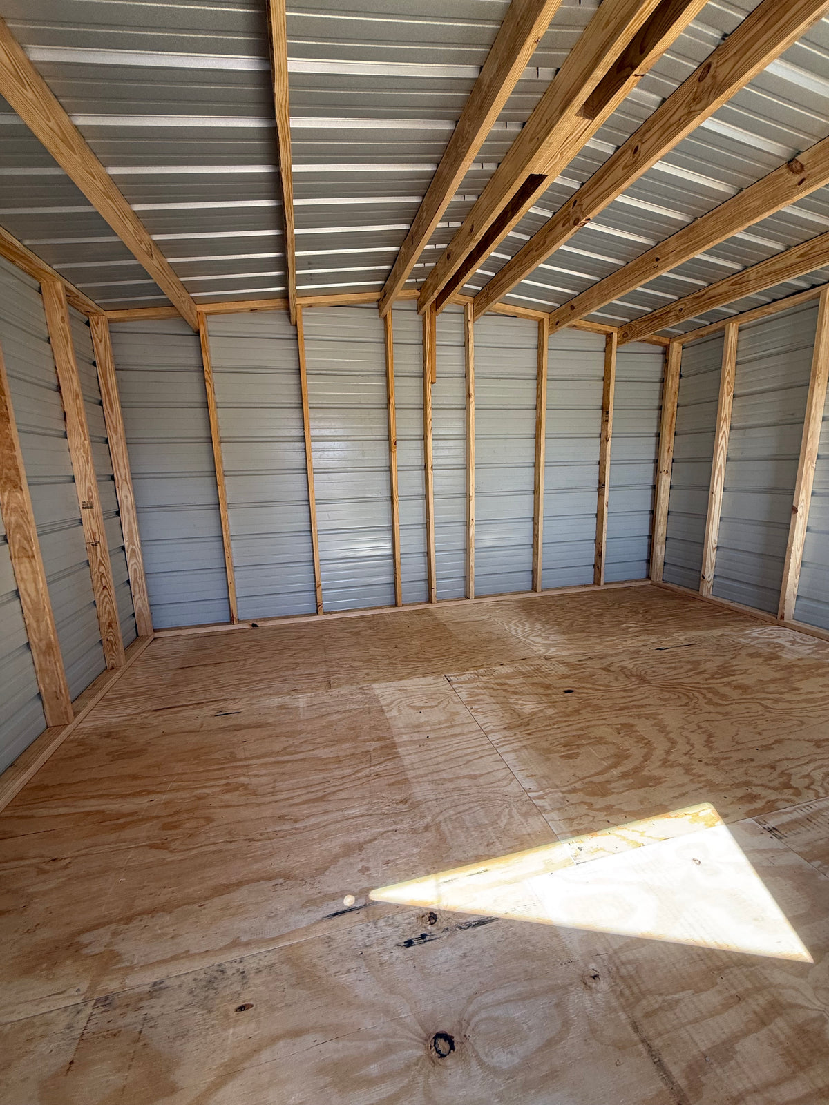 12x14 regular roof portable building inside view