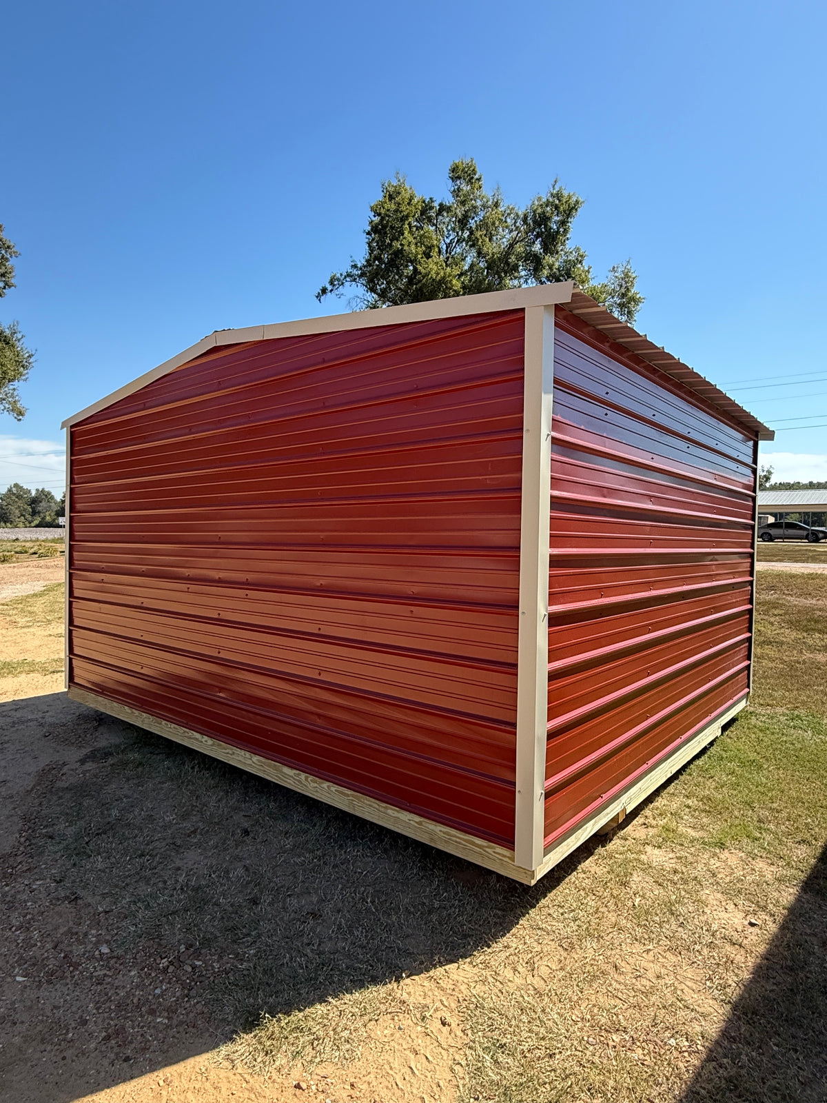 back/side view of regular roof portable building 