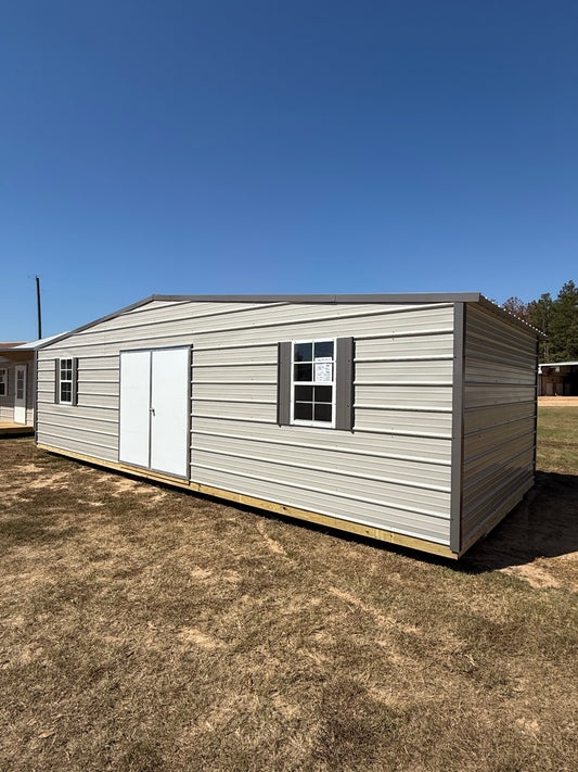 12x30 Regular roof portable building in gray/charcoal with 6' double doors