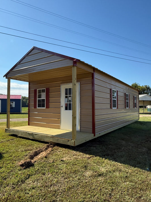 12x32 Peak Cabin Tan/Rustic Red 