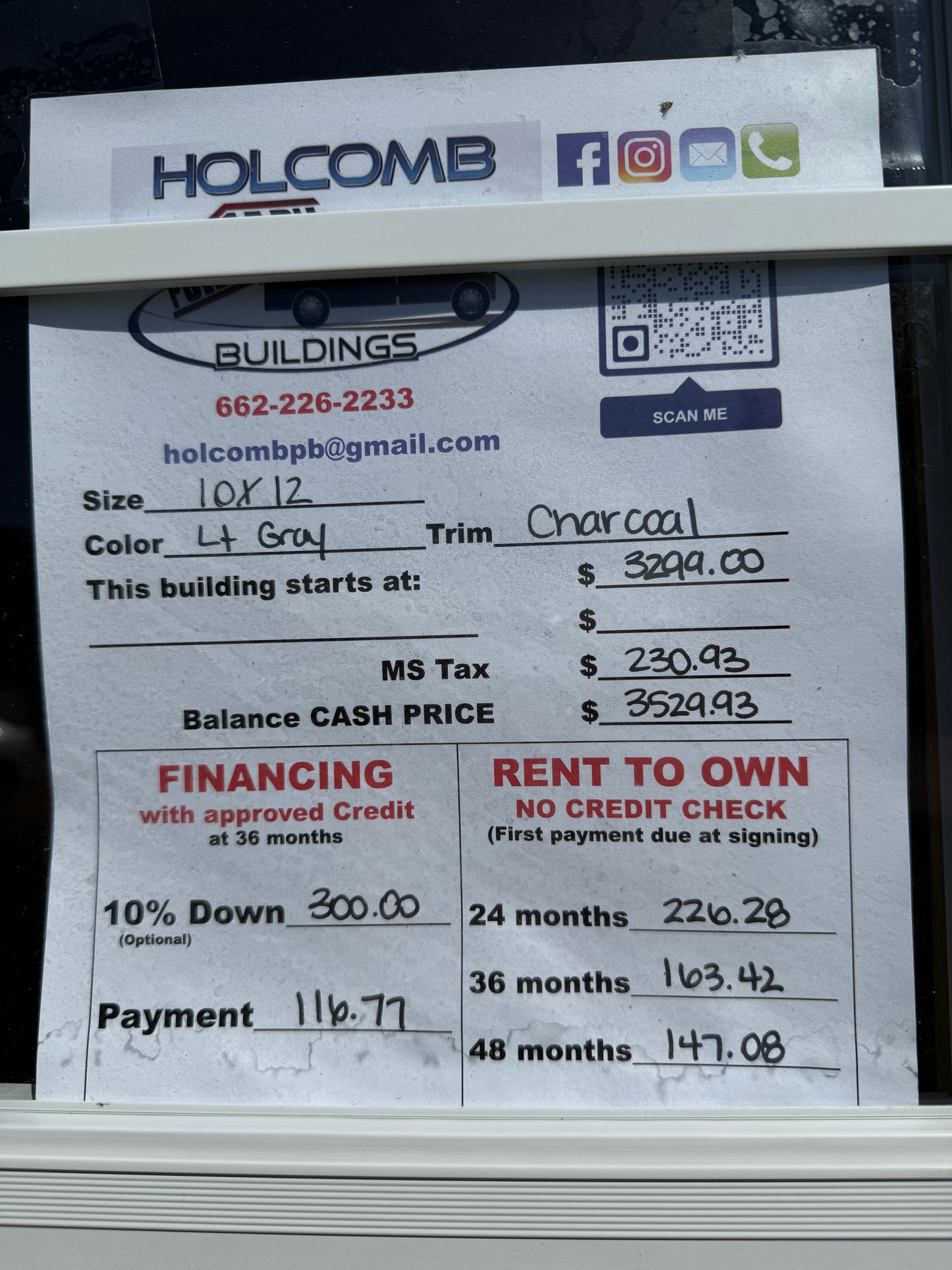 pricing of 10x12 regular roof building 