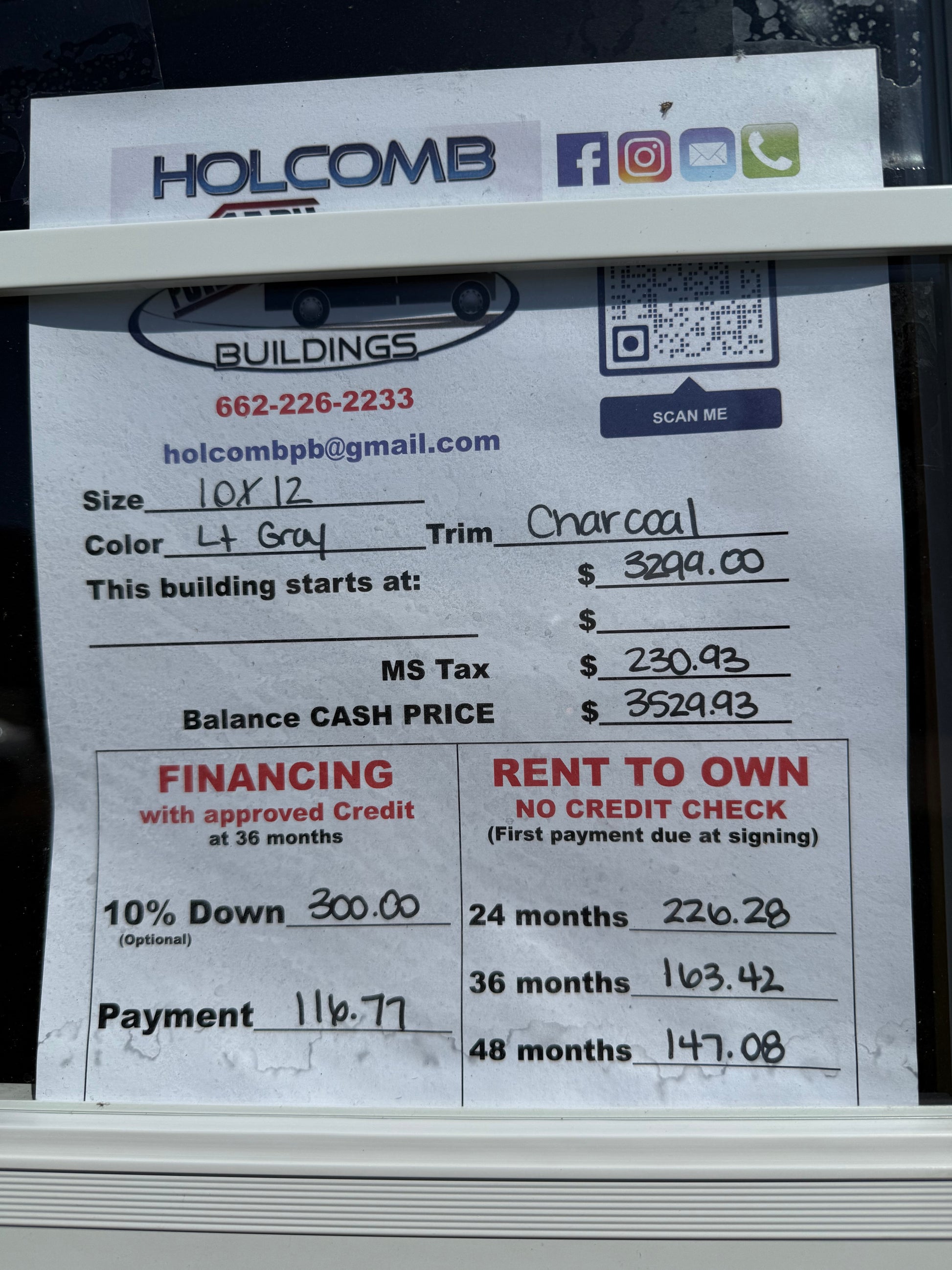 pricing of 10x12 regular roof building 