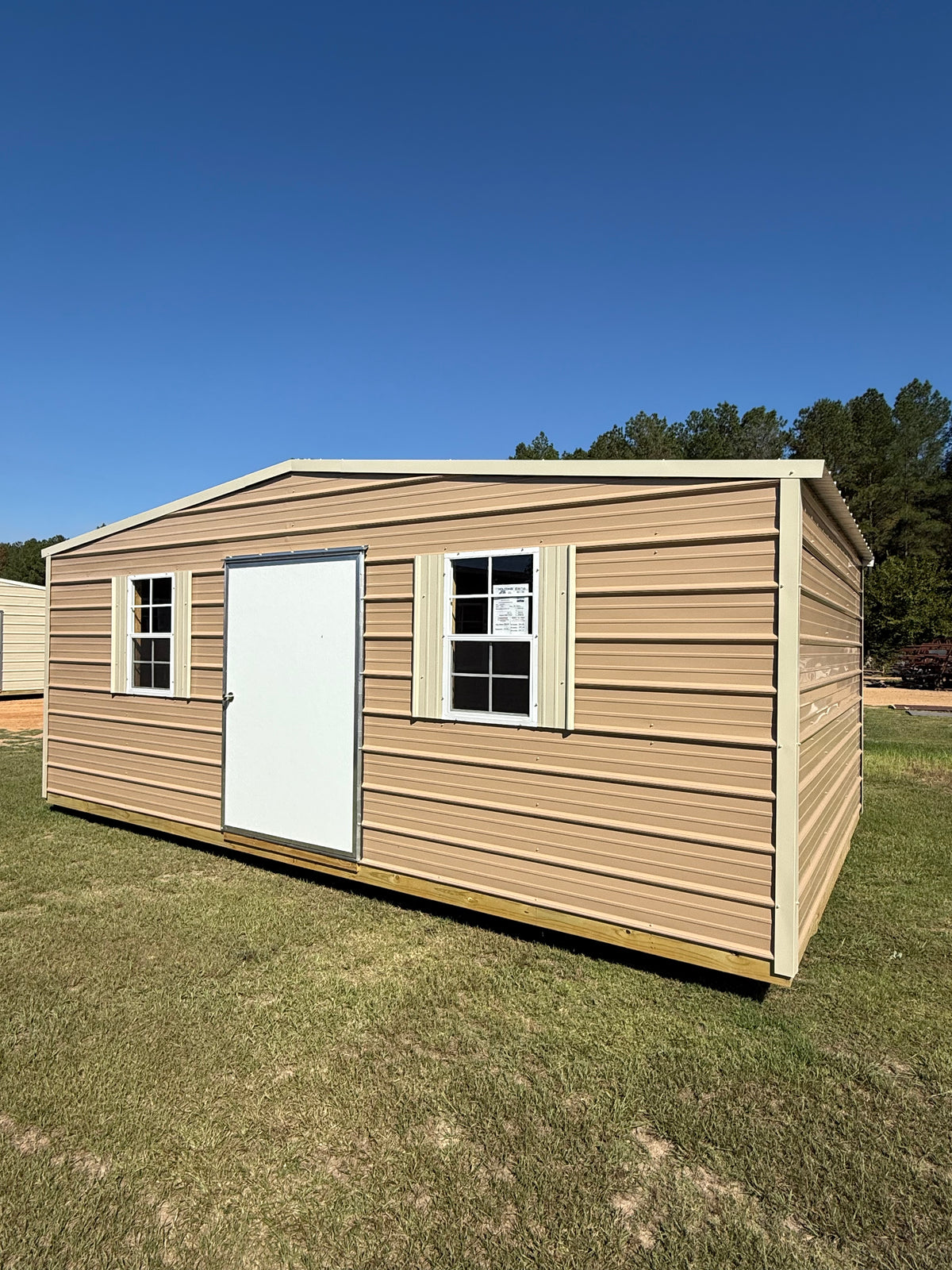 Portable Regular 12x20 Regular Roof Portable Building - Tan/Light Stone – Holcomb Buildings