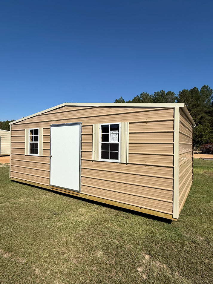 12x20 Regular Roof Portable Building - Tan/Light Stone – Holcomb Buildings
