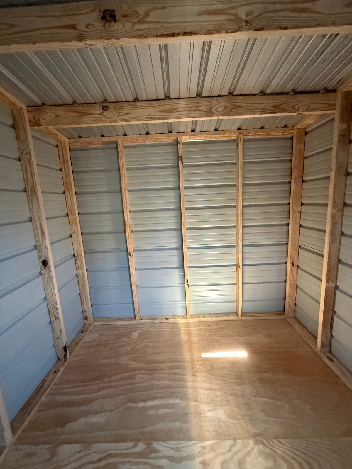inside view of 8x8 slant roof portable building 