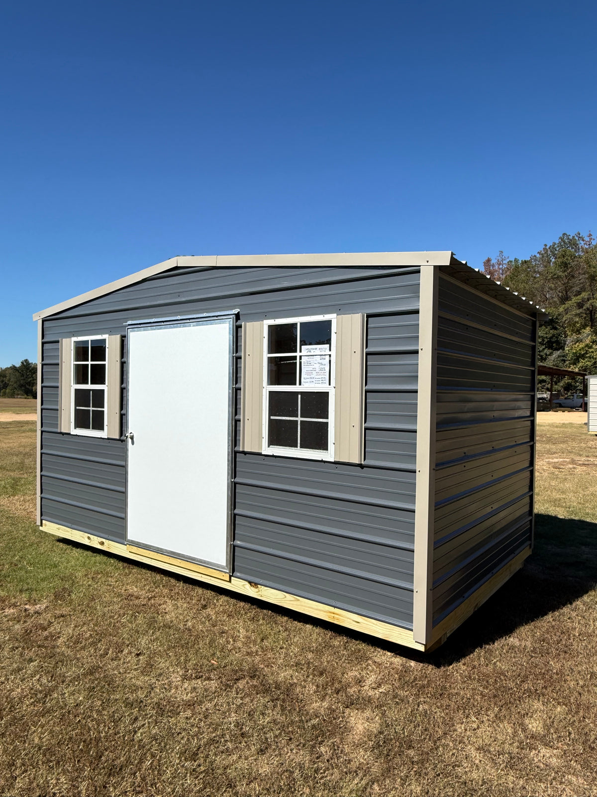 8x14 smoke/taupe regular roof portable building