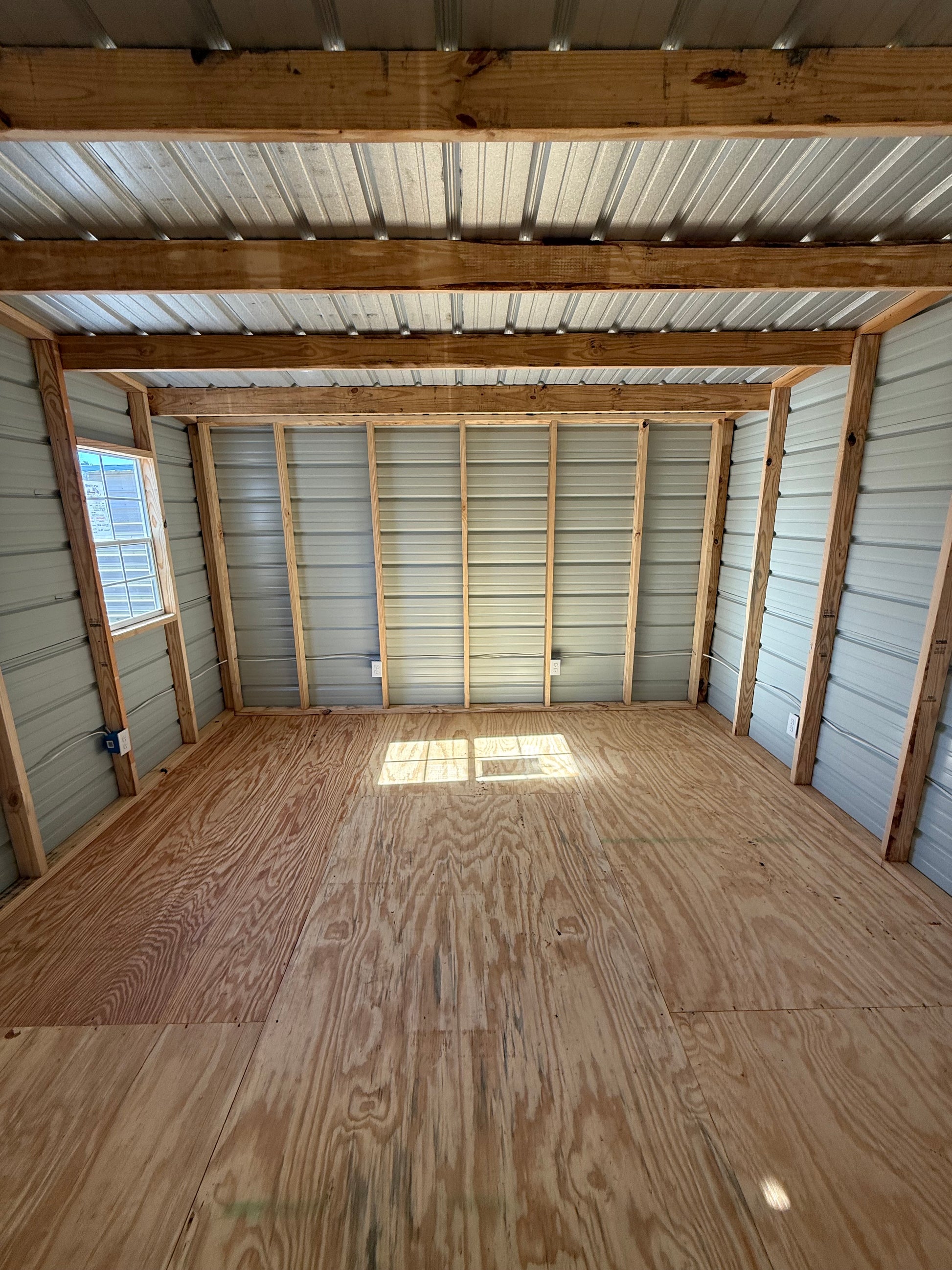 inside view of 12x20 regular roof portable building with an electrical package 