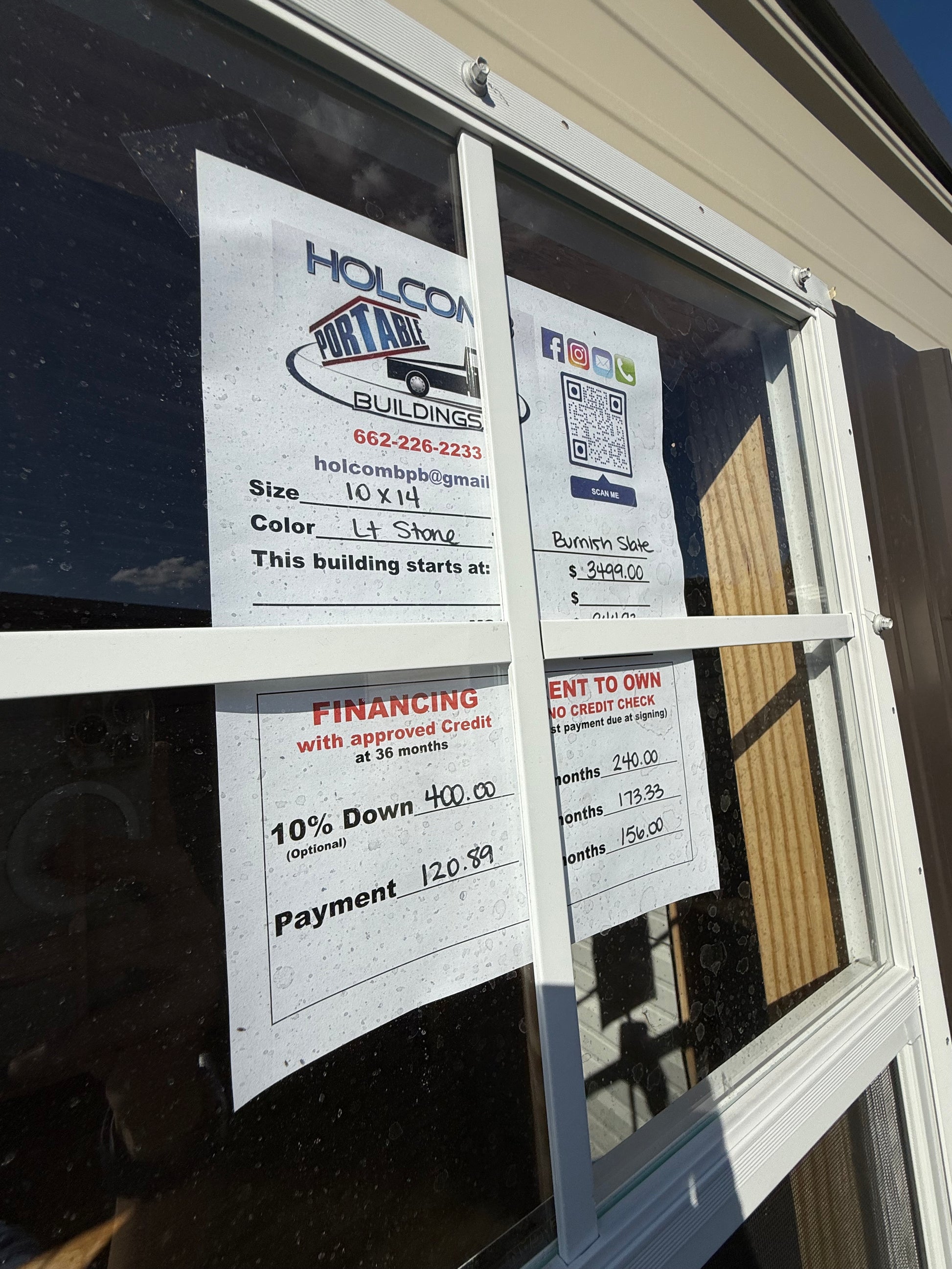 10x14 regular roof portable building pricing sign 