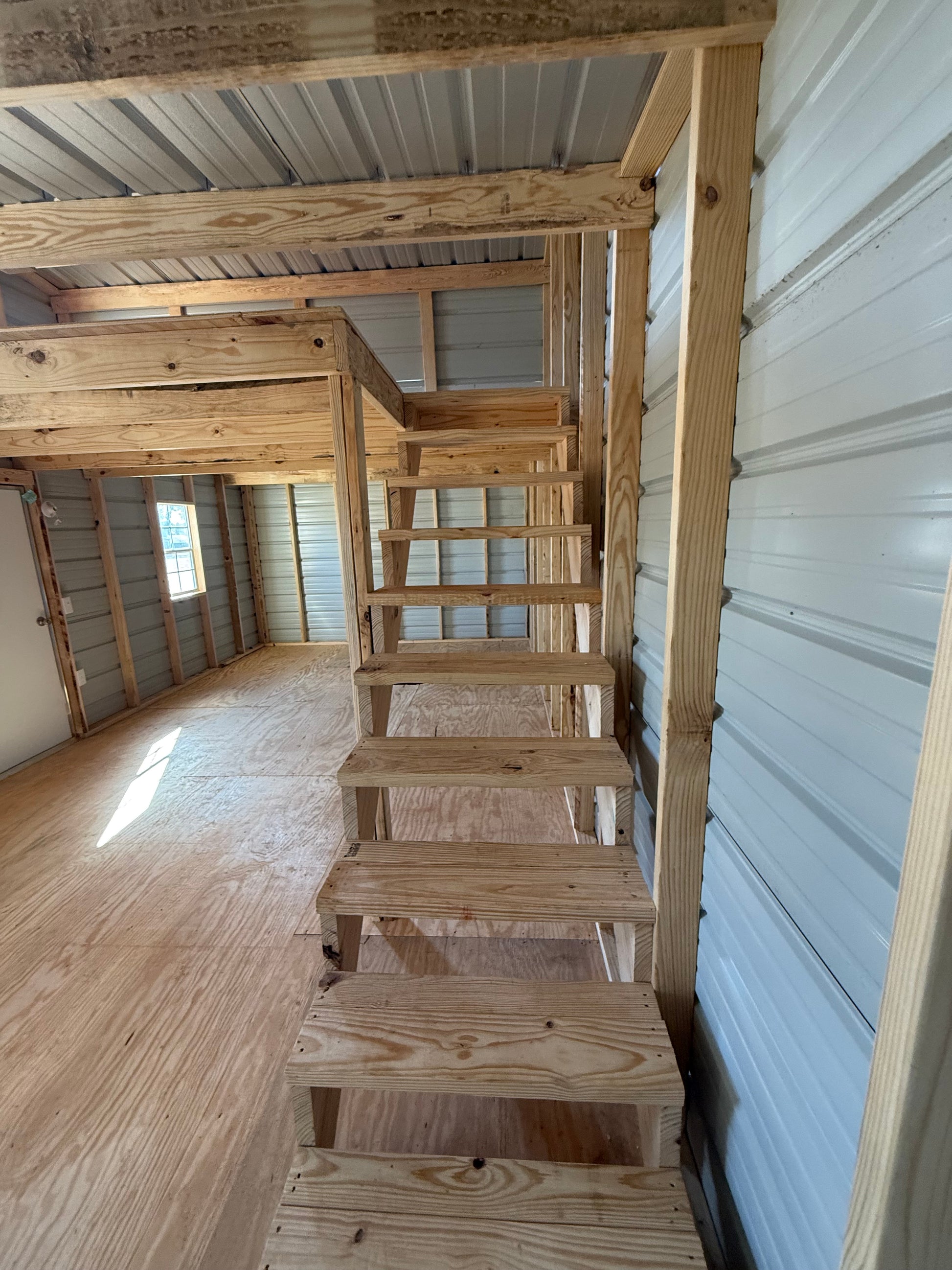 view of stairs in the 12x24 barn