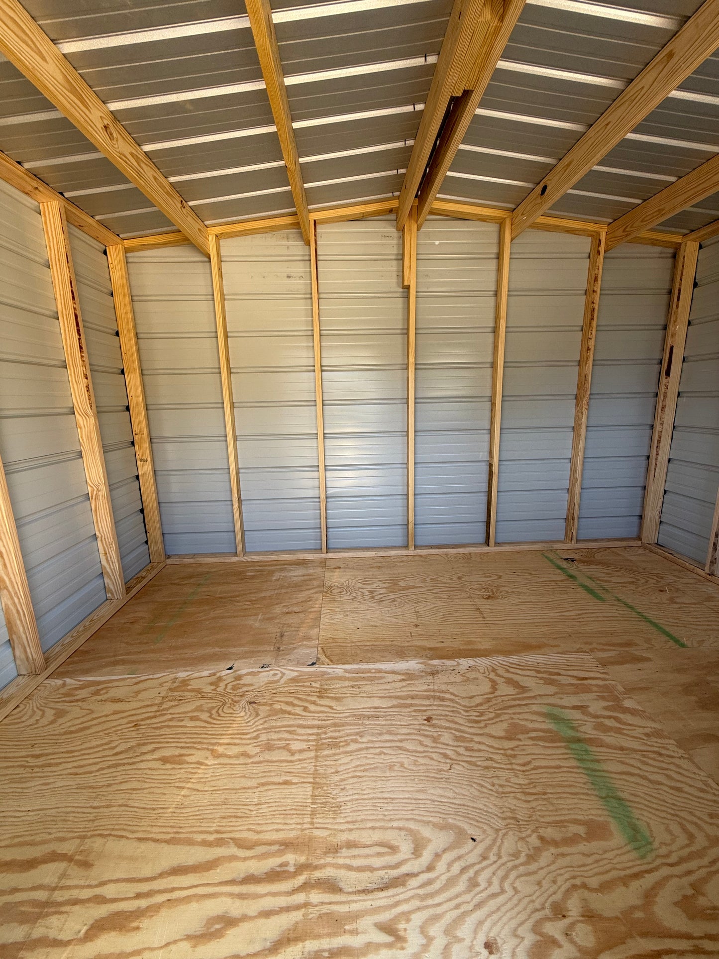 Inside view of 8x12 regular roof portable building 